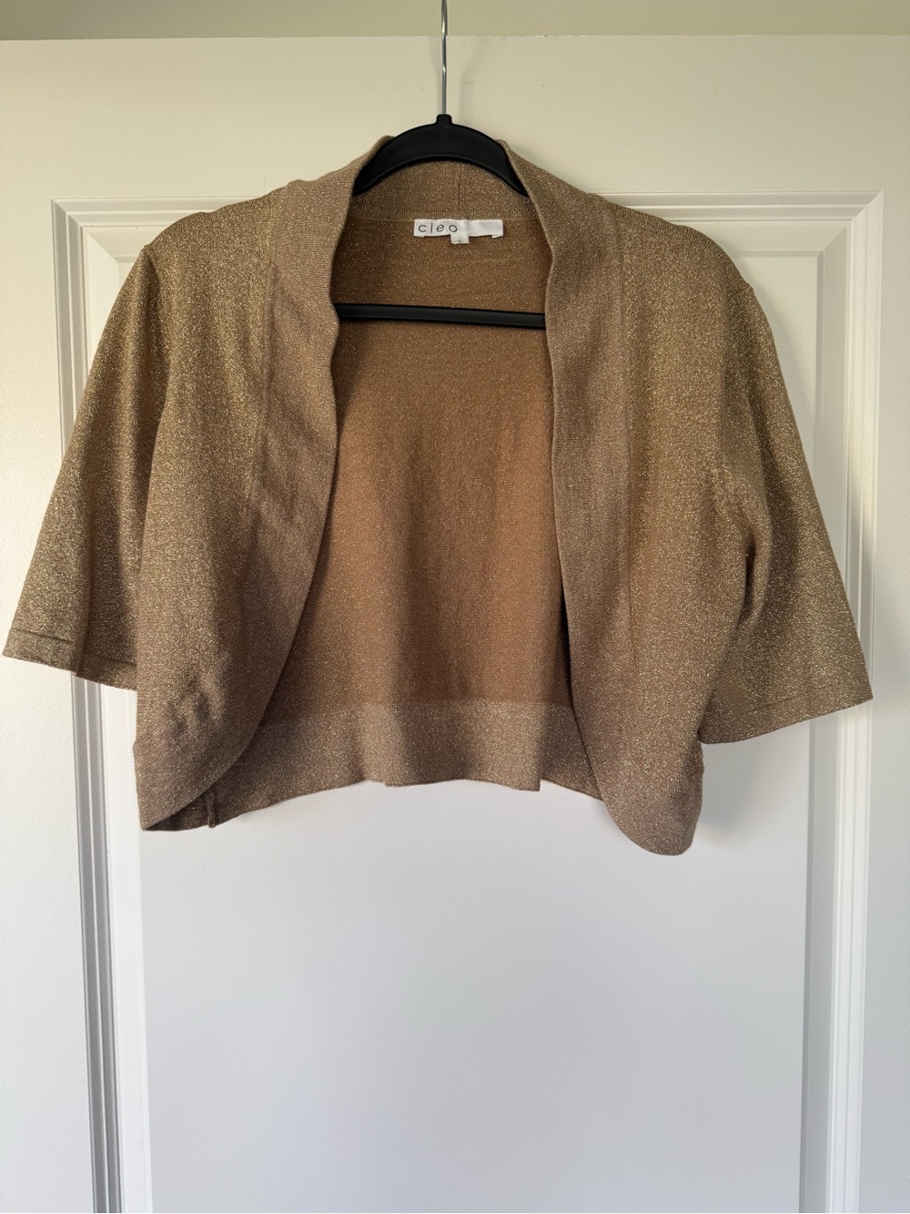Cleo Metallic Brown Cropped Open-Front Sweater